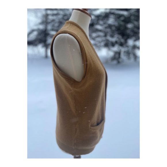 Vintage 60s Tobacco Sweater Vest Virgin Wool Celluloid Buttons Sz M - Picture 5 of 8